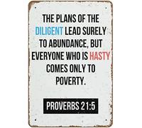 Metal Tin Sign 8" x 12" Proverbs 21：5 Modern Entrepreneur Bible Scripture Matte Poster Novelty Metal Tin Sign Retro Plate Desserts Shop Cafe Decor Farmhouse Sign Living Room Decor Welcome Sign Home D