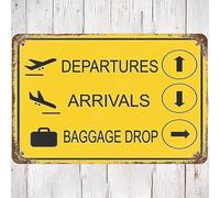 Metal Tin Sign 8x12 inch Vintage Airport Landing Gate Notice Arrivals Departures Baggage Drop, Wall Decor Airplane Party Poster Art for Home Living Room Bedroom Garden Garage Office Cafe Bar Pub