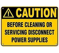 Metal Tin Sign 8X12 Inches Caution Before Cleaning/Servicing Disconnect Power Supplies