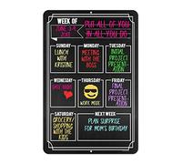 Metal Tin Sign 8X12 Inches Chalkboard Style Weekly Calendar