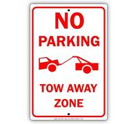 Metal Tin Sign 8X12 Inches No Parking Tow Away Zone With Graphic Restriction Alert Caution Warning
