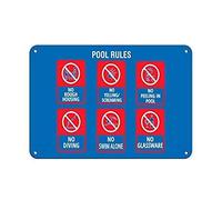 Metal Tin Sign 8X12 Inches Pool Rule No Yelling Peeing Diving Swimming Alone Glassware