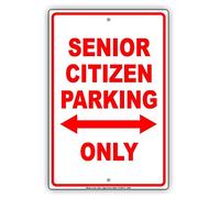 Metal Tin Sign 8X12 Inches Senior Citizen Parking Only With Arrow Reserved Red Warning Caution Notice Aluminum Metal Tin