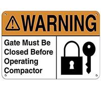 Metal Tin Sign 8X12 Inches Warning Gate Must Be Closed Before Operating Compactor