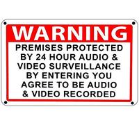 Metal Tin Sign 8X12 Inches Warning Premises Under 24 Hr Audio Video Surveillance Home Security Cctv Signs