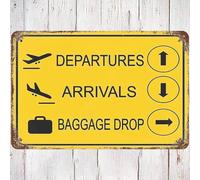 Metal Tin Sign 8x12 Vintage Airport Landing Gate Notice Arrivals Departures Baggage Drop, Wall Decor Airplane Party Poster Art for Home Living Room Bedroom Garden Garage Office Cafe Bar Pub (1)
