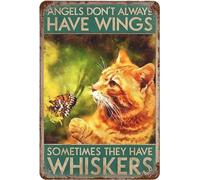Metal Tin Sign 8x12, Vintage Funny Tabby Cat, Wall Decor Orange Cat Wreath Angel Animal Orange Tabby Welcome Cat Poster Art for Home Living Room Bedroom Garden Garage Office Cafe Bar Pub
