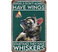 Metal Tin Sign 8x12, Vintage Funny Tortoiseshell Cat, Wall Decor Angels Don't Always Have Wings Sometimes Whiskers Poster Art for Home Living Room Bedroom Garden Garage Office Cafe Bar Pub