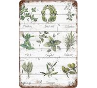 Metal Tin Sign 8x12, Vintage Herbs Botanical Themed, Wall Decor Parsley Bay Leaf Cilantro Mint Oregano Rosemary Sage Poster Art for Home Living Room Bedroom Garden Garage Office Cafe Bar Pub