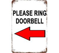 Metal Tin Sign 8x12 Vintage Please Ring Doorbell With Red Left Arrow Guide, Wall Decor Ring The Door Bell Friendly Notice Poster Art for Home Living Room Bedroom Garden Garage Office Cafe Bar Pub
