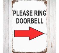 Metal Tin Sign 8x12 Vintage Please Ring Doorbell With Right Arrow Guide, Wall Decor Ring The Door Bell Friendly Notice Poster Art for Home Living Room Bedroom Garden Garage Office Cafe Bar Pub