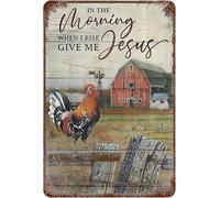 Metal Tin Sign 8x12, Vintage Vintage Rooster Crowing Farm Fence, Wall Decor When I Rise Give Me Rooster Poster Art for Home Living Room Bedroom Garden Garage Office Cafe Bar Pub
