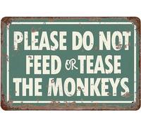 Metal Tin Sign 8x12, Vintage Warning of Monkey, Wall Decor Please Do Not Feed Or Tease Monkeys Poster Art for Home Living Room Bedroom Garden Garage Office Cafe Bar Pub