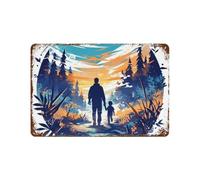 Metal Tin Sign A Father And Son Walking Through A Magical Path At Dawn Surrounded By Lush Trees And Plants Perfect Bathroom Signs Retro Metal Signs Novelty Wall Poster For Restaurant Bar Kitchen S