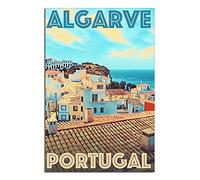 Metal Tin Sign Algarve Portugal House Coast Vintage Travel Tin Sign Vintage Rustic Decor Cave Coffee Shop Bar Bedroom Home Wall Decor Nostalgic Tin Sign 20x30cm