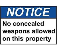 Metal Tin Sign Aluminum Warning Notice No Concealed Weapons Allowed On Property Business 12x8In