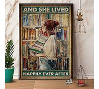 Metal Tin Sign - And She Lived Happily Ever After, Library Garden Cafe Living Room Kitchen Bathroom Corridor Door Art Wall Decoration Plaque Metal Painting 8x12 Inch