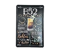 Metal Tin Sign - B52 Cocktail Recipe - Wall Plaque Retro Vintage 30X20 Cm Decorative For Bar Pub Dining Room Kitchen Bedroom Office Garage Funny Stylish Gift