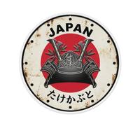 Metal Tin Sign Bamboo Helmet Japan Warrior Armor Aged