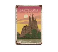 Metal Tin Sign Barcelona Spain Travel Tin Signs Retro Bar Pub Diner Cafe Home Bathroom and Room Art 20 * 30CM