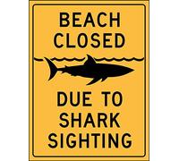 Metal Tin Sign Beach Closed Due to Shark Sighting Sign Warning Security Notice Signs Industry Yard Sign Wall Decoration Plaque Indoor/Outdoor Use 8 X 12 Inch