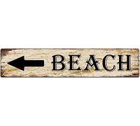 Metal Tin Sign Beach with Left Arrow Retro Aluminum Metal Sign for Street Home Office Garden Decor 4x16 Inch