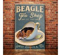 Metal Tin Sign Beagle Dog Tea Shop Aluminium Sign Retro Tin Signs Vintage Metal Tin Sign For Bar Home Wall Metal Decoration 8x12Inch