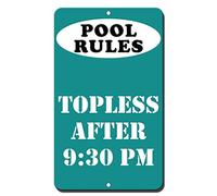 Metal Tin Sign Bedroom Door Sign Pool Rules Topless After 9:30Pm Protected Waterproof Plaque Aluminum Sign For Wall Decor 11.8X7.8 Inch