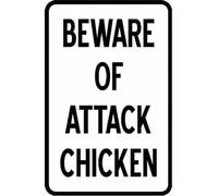 Metal Tin Sign Beware Attack Chicken Thieves Art Gate Novelty Wall Poster Vintage Metal Signs Novelty Bathroom Signs For Garage Home Kitchen 20X30CM
