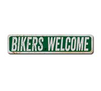 Metal Tin Sign Bikers Welcome Funny Metal Signs Vintage Sign Retro Tin Signs Aluminum Metal Sign for Bedroom Kitchen Garden Wall Bab Club Coffee Hanging Sign Home Decor 4x16 Inch