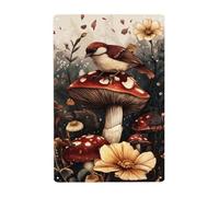 Metal Tin Sign Bird And Mushroom Illustration Mushroom World Adventures Bathroom Signs Funny Metal Signs Elegant Wall Poster For Restaurant Garage Home 20X30CM