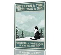 Metal Tin Sign - Black Cat Once Upon A Time There Was A Girl - Alumium Sign - Vintage & Retro Sign for Home, Bar, Office & Outdoor Wall Decor - 8x12Inch