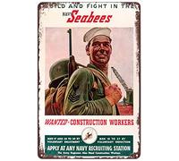 Metal Tin Sign Build And Fight The Navy Seabees Wanted Construction Workers Art Metal Sign Not Easy To Rust Iron Signs For Orchard Hotel Living 20X30Cm