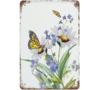 Metal Tin Sign Butterfly Nature Wildflower Valentine's Day Sign Funny Novelty Kitchen Bar Club Garage Garden Home Decor Wall Art Tin Signs Presents On Christmas Halloween Thanksgiving 8"x12"