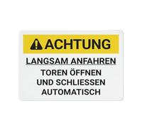 Metal Tin Sign Caution - Approach Slowly Gates Open And Close Automatically German Retro Wall Poster Vintage Metal Signs Novelty Wall Sign For Restaurant Kitchen Home 20X30CM