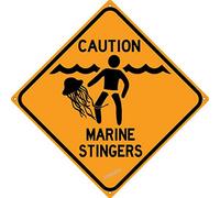 Metal Tin Sign Caution Marine Stingers Man O War Jellyfish Warning Caution Beach Coastal Plaque Pool House Deck Tiki Sign Indoor Outdoor Wall Decor Yard Sign 8" x 8"