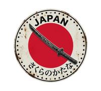 Metal Tin Sign Cherry Sword Japan Blade Weapon Aged