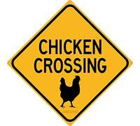 Metal Tin Sign Chicken Crossing Road Chicken Corp Rooster Garden Sign Home Office Bar Indoor Outdoor Wall Decor Garden Sign Square Sign 12" x 12"