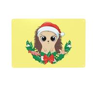 Metal Tin Sign Cute Hedgehog With Christmas Wreath Wall Poster Novelty Wall Sign Vintage Bathroom Signs For Kitchen Home Garage 20X30CM