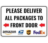 Metal Tin Sign Delivery Sign For Packages - Please Deliver All Packages to Front Door Left Arrow, 12 x 8 Inches - Delivery Instructions for My Packages Orders