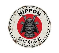 Metal Tin Sign Demon Helmet Nippon Warrior Armor Vintage