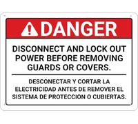 Metal Tin Sign Disconnect Before Removing Guards Or Covers Bilingual Spanish Fixings Included Metal Sign Funny Posteration For Kitchen Garden Office 20X30Cm