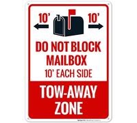Metal tin sign do not block mailbox for 10ft each side tow away zone with graphic sign caution danger safety security warning notice signs indoor/outdoor use 8×12 INCH