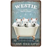 Metal Tin Sign Dog Retro Metal Tin Sign Westie Co.Bath Wash Your Paws Funny Poster Cafe Bathroom Toilet Living Room Kitchen Home Art Wall Decoration Plaque Gift 12x8 Inch