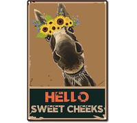 Metal Tin Sign Donkey Hello Sweet Cheeks Sunflower Retro Vintage Funny Wall Art Mural Hanging Iron Paintingfor Home Garden Bar Pub Kitchen Living Room Office Garage Plaque 12x16 Inch