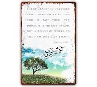 Metal Tin Sign Ephesians 2 8 9 Wall Art For By Grace You Have Been Saved Verse Watercolor Scripture Bathroom Signs Funny Wall Poster Vintage Wall Sign For Home Wall Restaurant M