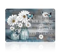 Metal Tin Sign, Every Day Is A New Beginning Take A Deep Breath And Start Again Vintage Floral Butterfly Tin Signs for Home Bedroom Kitchen Cafe Bar Decor, 8 x 12 Inch