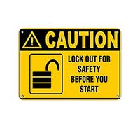 Metal Tin Sign For Outdoors Caution Lock Out For Safety Before You Start Style 3 Aluminum Metal Sign For Wall Decor 7.8X11.8 Inch