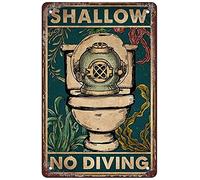Metal Tin Sign For Scuba Shallow No Diving Funny Metal Sign Home Decor Wall Art Decoration for Garage Bar Restaurant Kitchen Cafe Pub 12X8 Inches