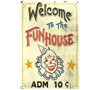 Metal Tin Sign Fun House Circus Metal Decor Clown Art Kitchen Store Ranch Bar -8 X 12 Inches Metal Tin Sign